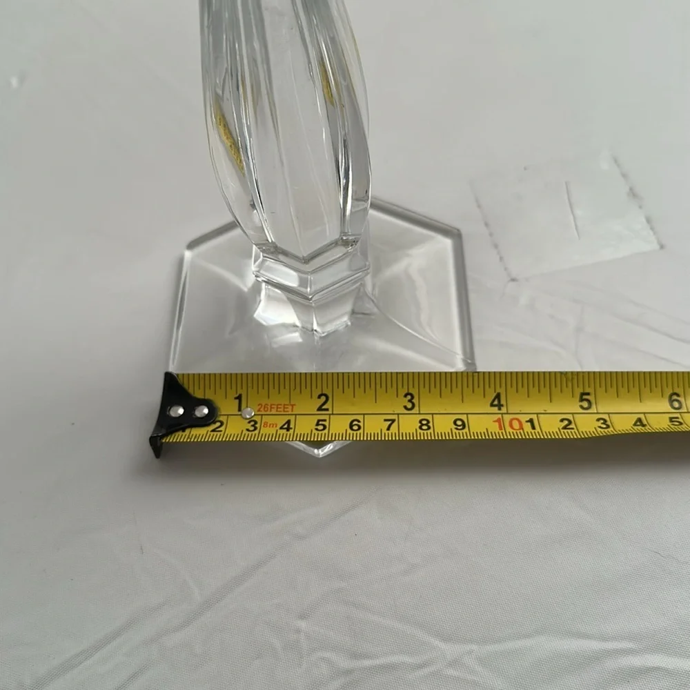 Tiffany and Co Richmond clear crystal etched logo hexagon base candle sticks